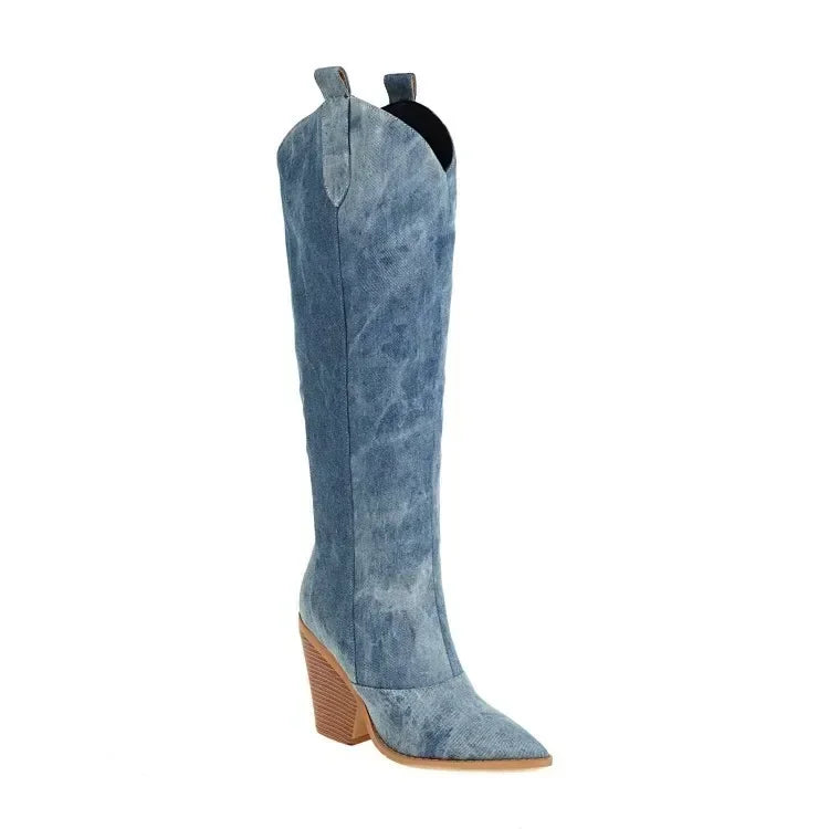 Women’s Denim Knee-High Western Boots