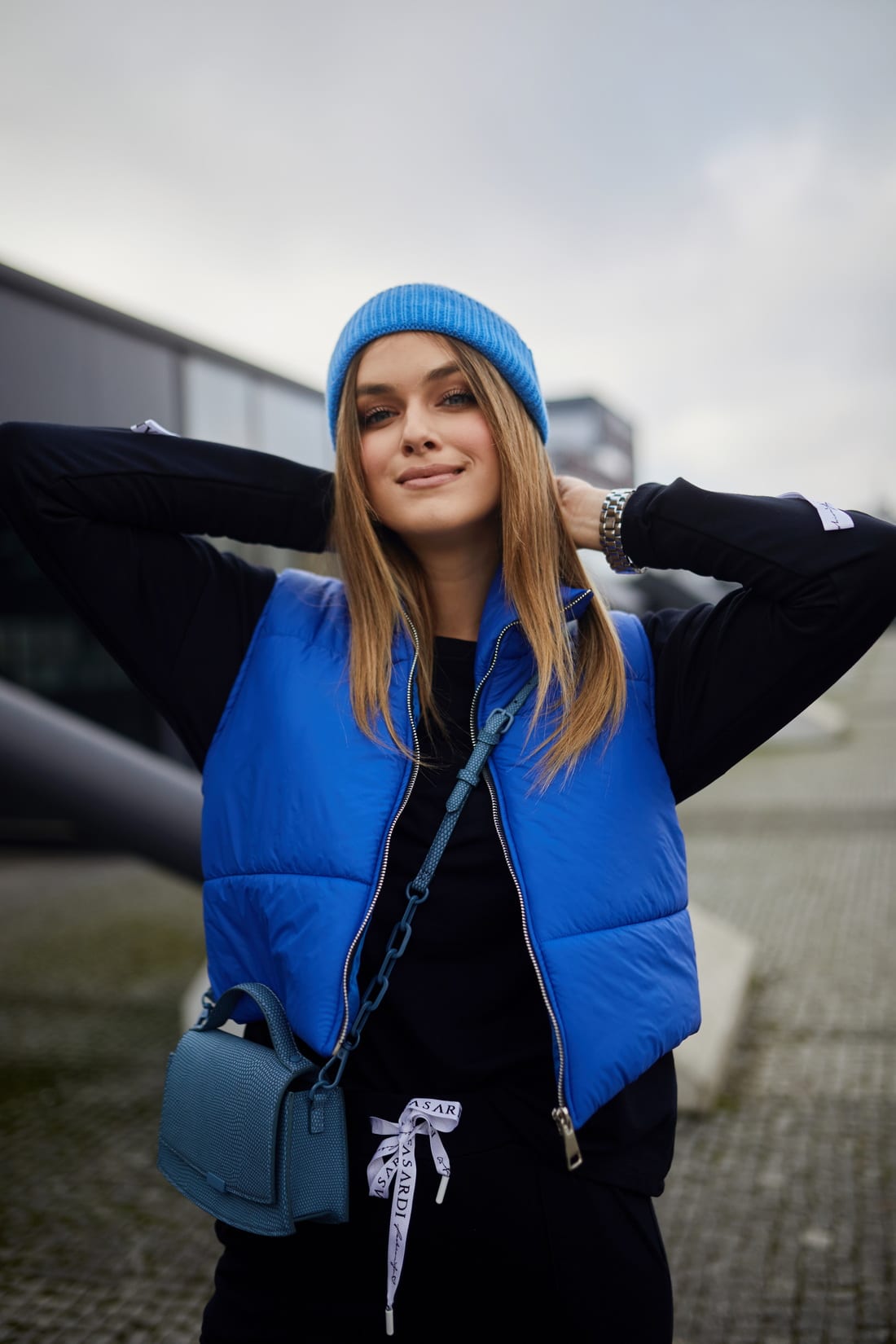 Women's Blue Knitted Cap with Turn-Up