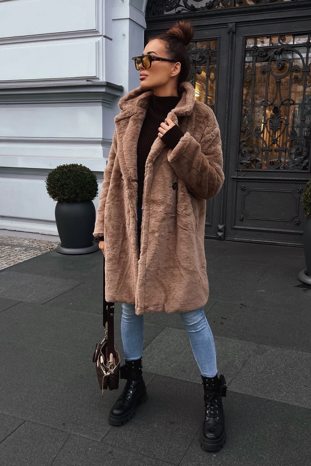 Women's Dark Beige Faux Fur Coat