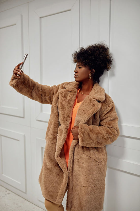 Women's Dark Beige Faux Fur Coat