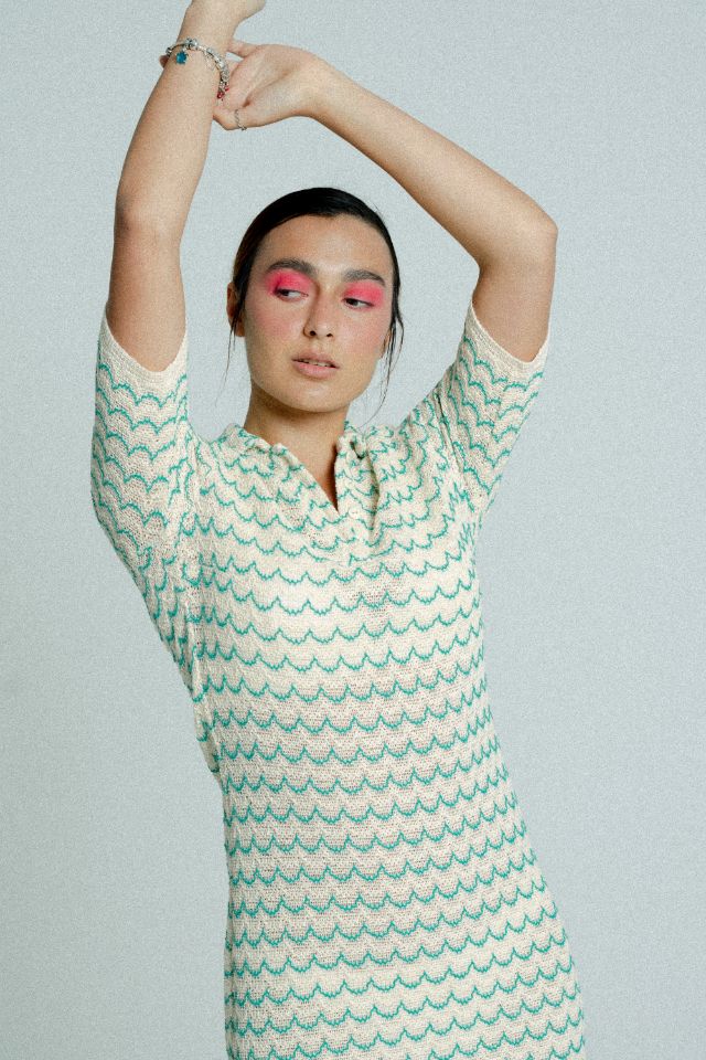 Lightweight Cotton Knit Button-Up Tennis Dress