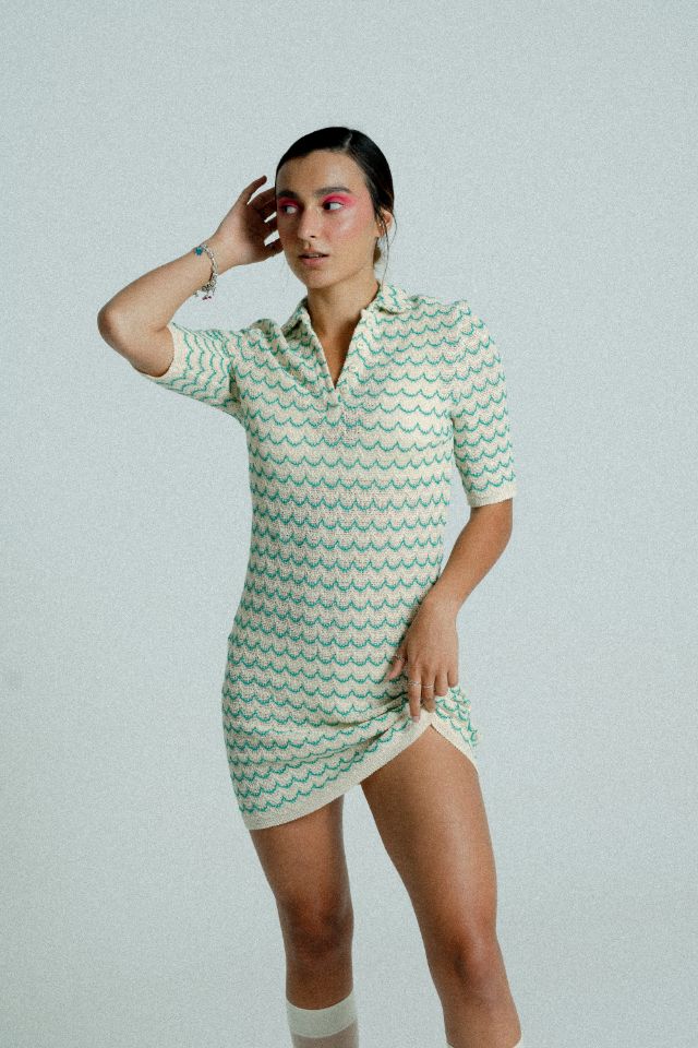 Lightweight Cotton Knit Button-Up Tennis Dress
