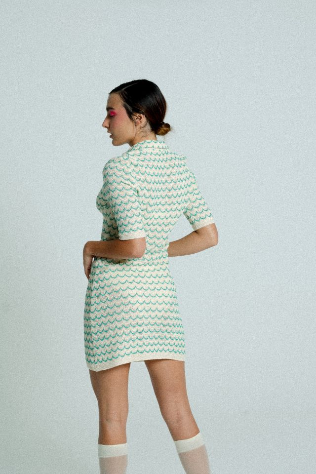 Lightweight Cotton Knit Button-Up Tennis Dress