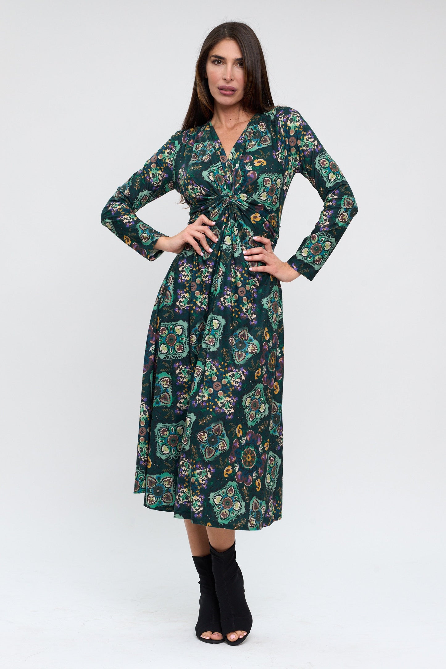Green Knot Detail Midi Dress