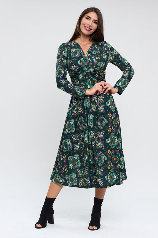Green Knot Detail Midi Dress
