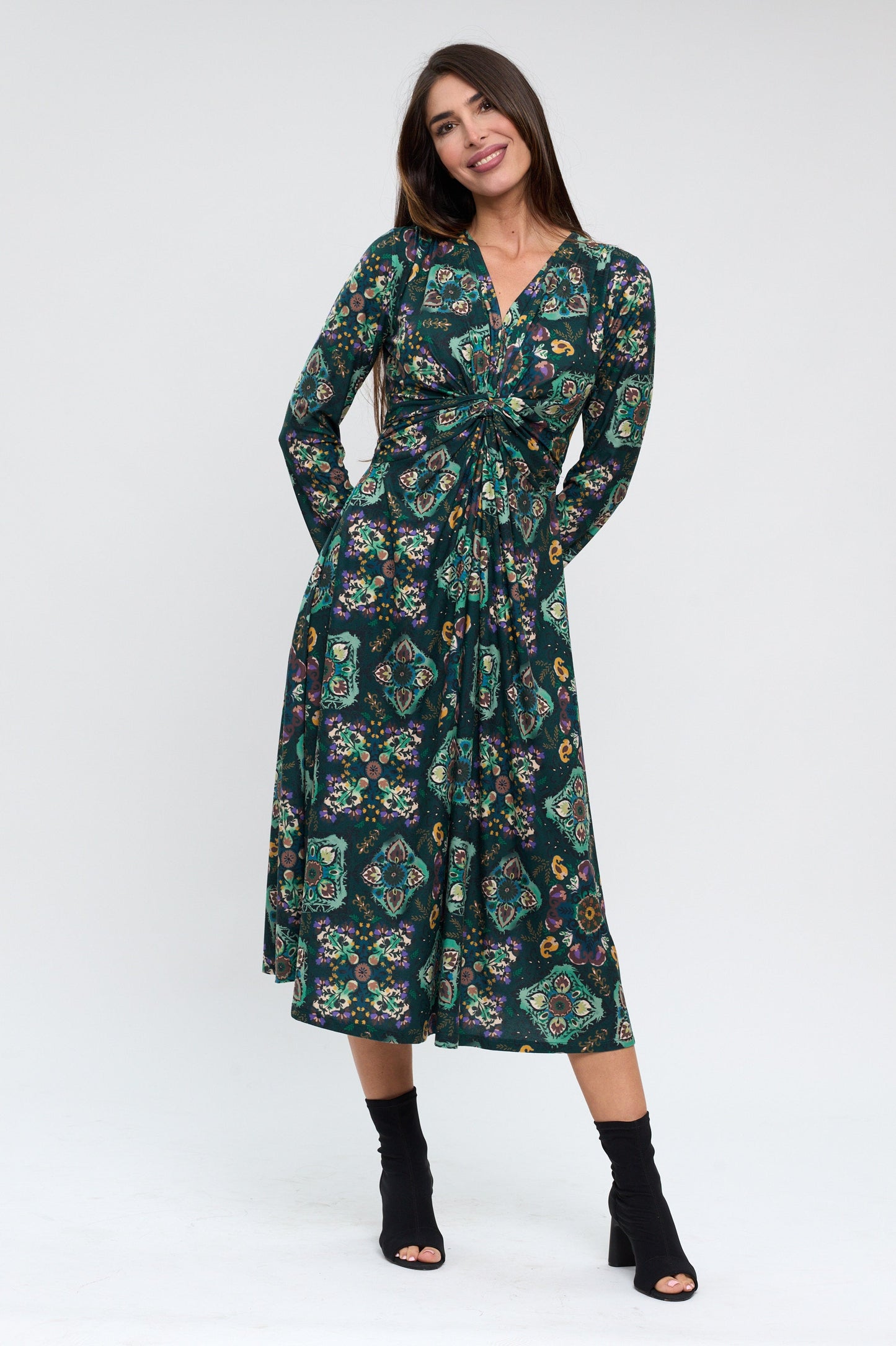 Green Knot Detail Midi Dress
