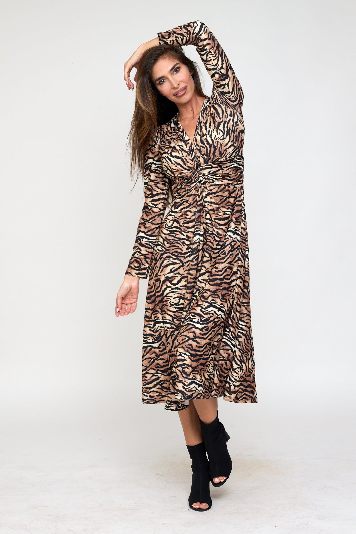 Animal Print Knot Midi Dress