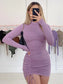 Long Sleeve Ruched Turtleneck Bodycon Mini Dress