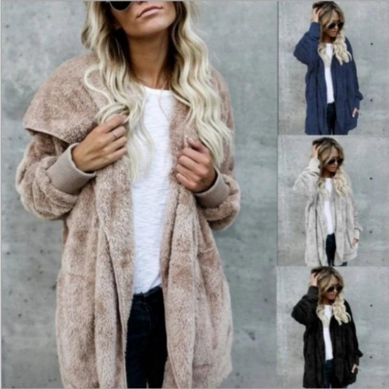 Autumn Winter Double Fleece Long Cardigan Jacket