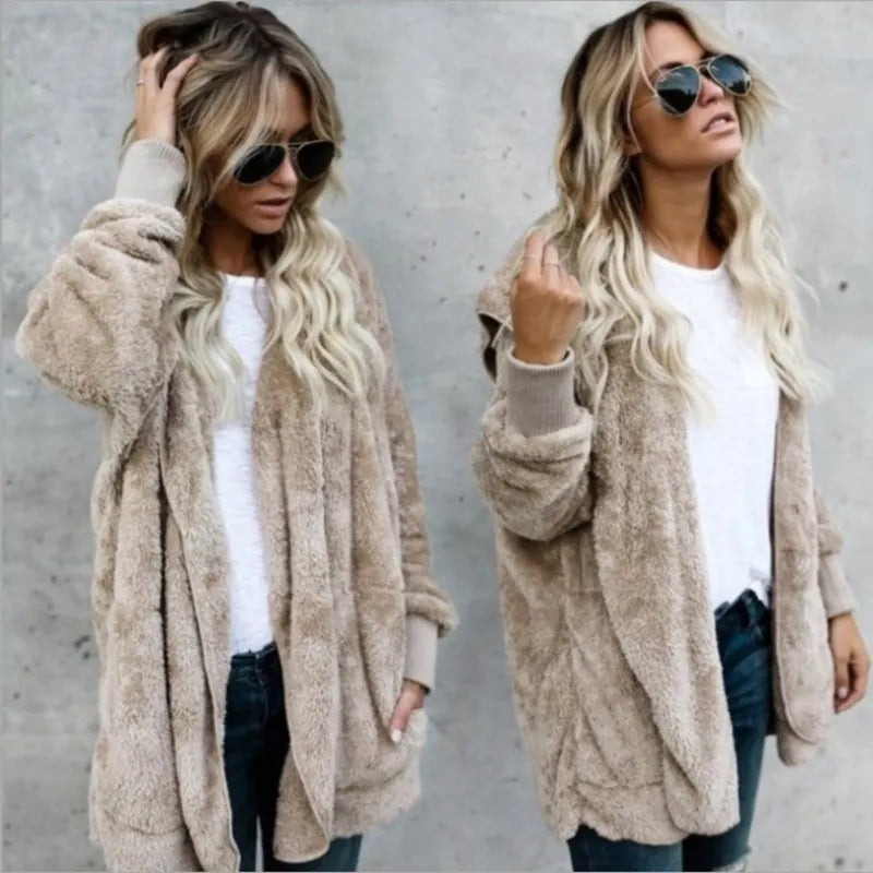 Autumn Winter Double Fleece Long Cardigan Jacket