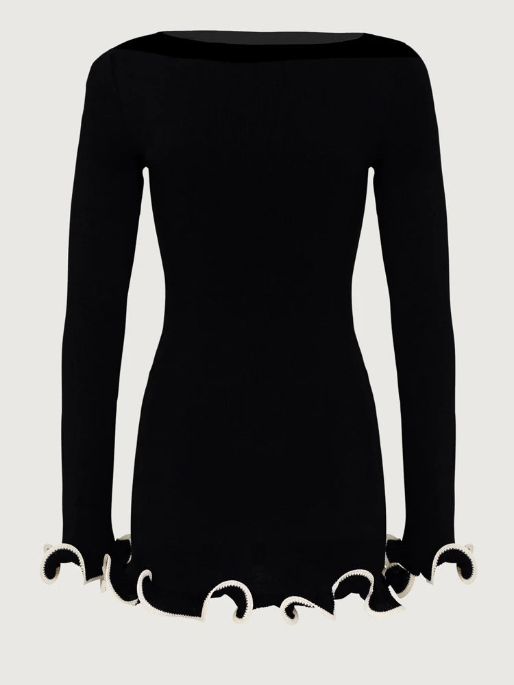 Fashion Women’s Knit Mini Dress – Ruffled, High Waist, Elegant Slim Summer Style