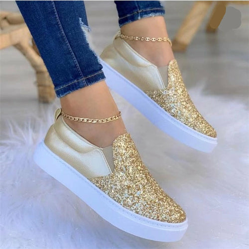 Women’s Glitter Moccasins – Flat Loafers (Rose Gold, Black, Gold)