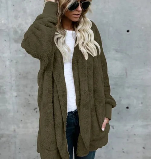 Autumn Winter Double Fleece Long Cardigan Jacket