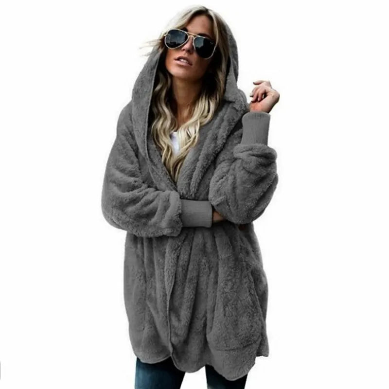Autumn Winter Double Fleece Long Cardigan Jacket