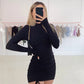 Long Sleeve Ruched Turtleneck Bodycon Mini Dress