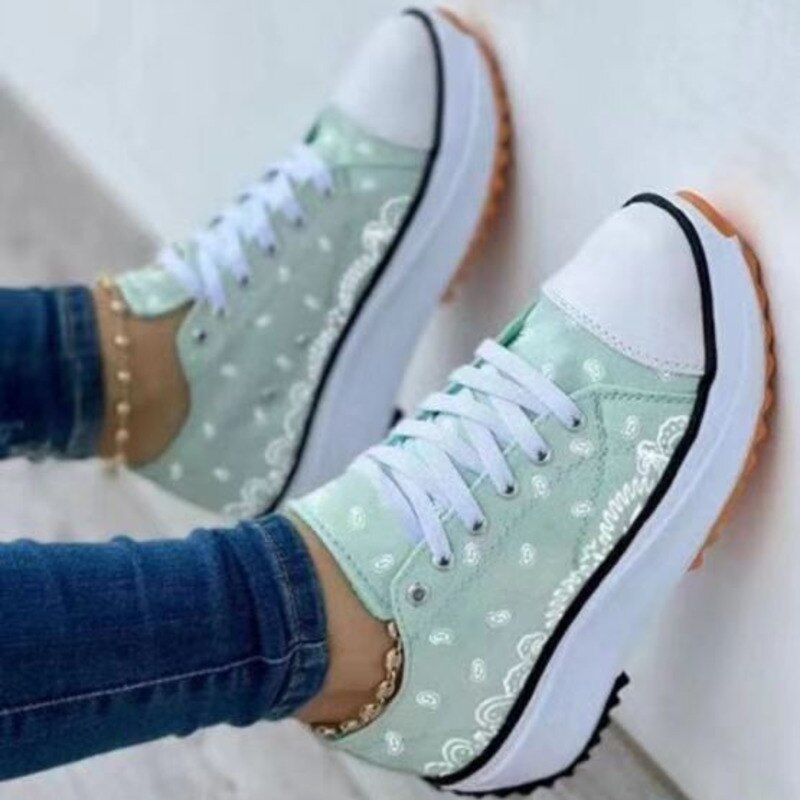 Patterned Canvas Women’s Sneakers – Casual Sport Shoes