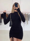 Long Sleeve Ruched Turtleneck Bodycon Mini Dress