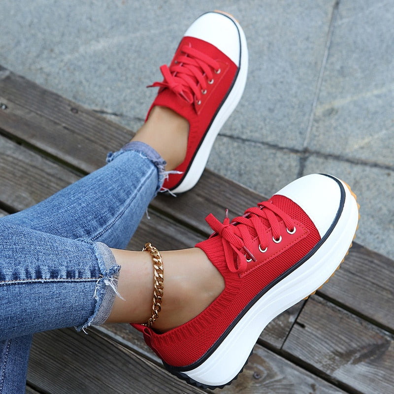 Women’s Summer Knitted Sneakers – Breathable Vulcanized Shoes