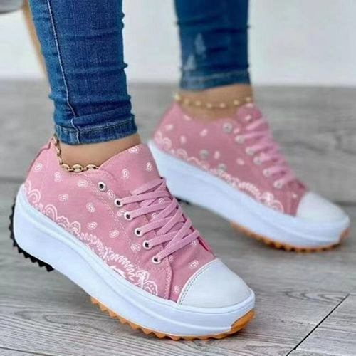 Patterned Canvas Women’s Sneakers – Casual Sport Shoes