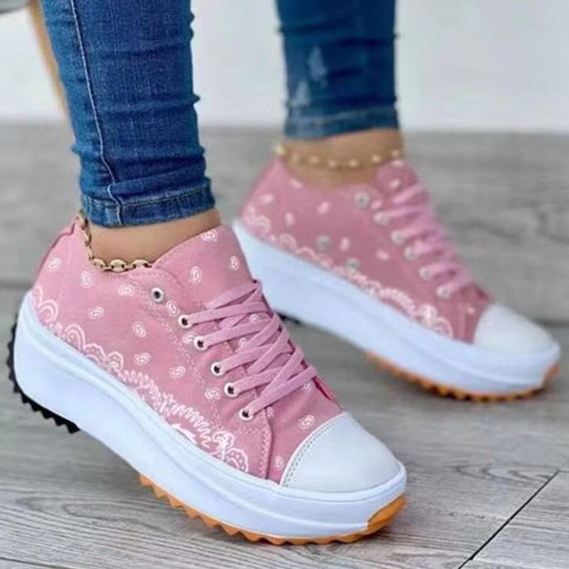 Patterned Canvas Women’s Sneakers – Casual Sport Shoes