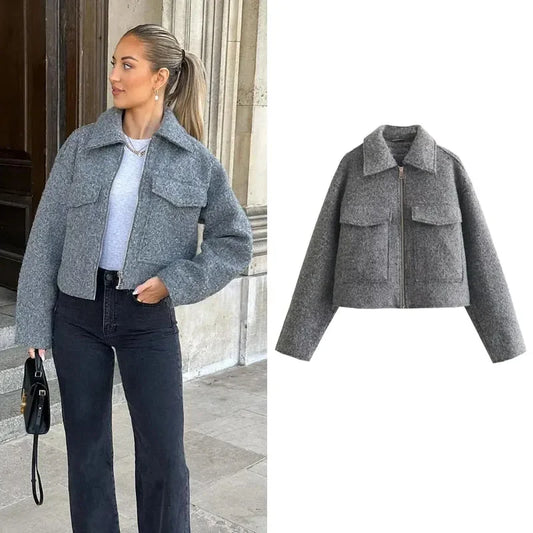 ASDS Autumn Winter Tweed Cropped Jacket