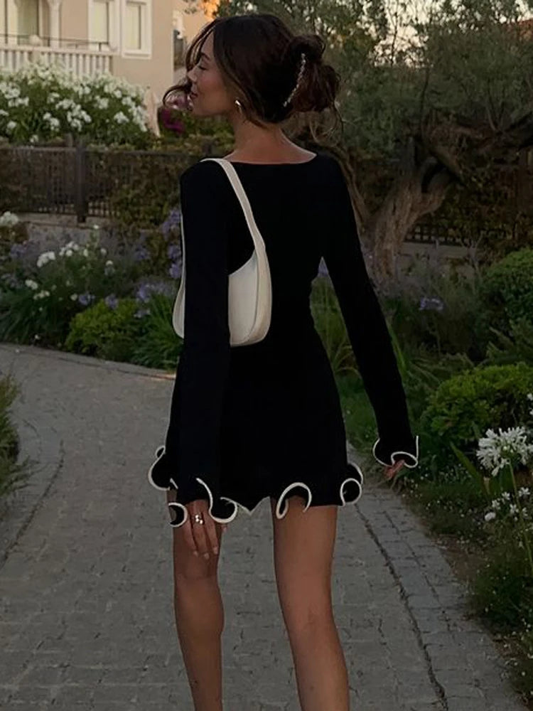 Fashion Women’s Knit Mini Dress – Ruffled, High Waist, Elegant Slim Summer Style