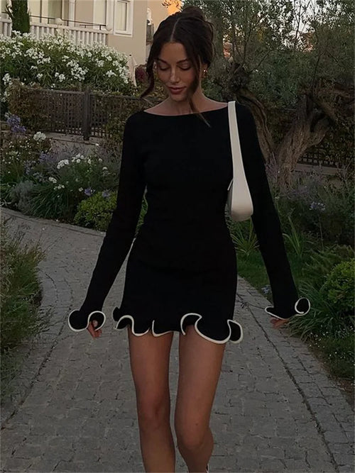 Fashion Women’s Knit Mini Dress – Ruffled, High Waist, Elegant Slim Summer Style