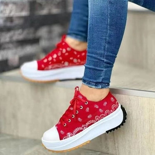 Patterned Canvas Women’s Sneakers – Casual Sport Shoes