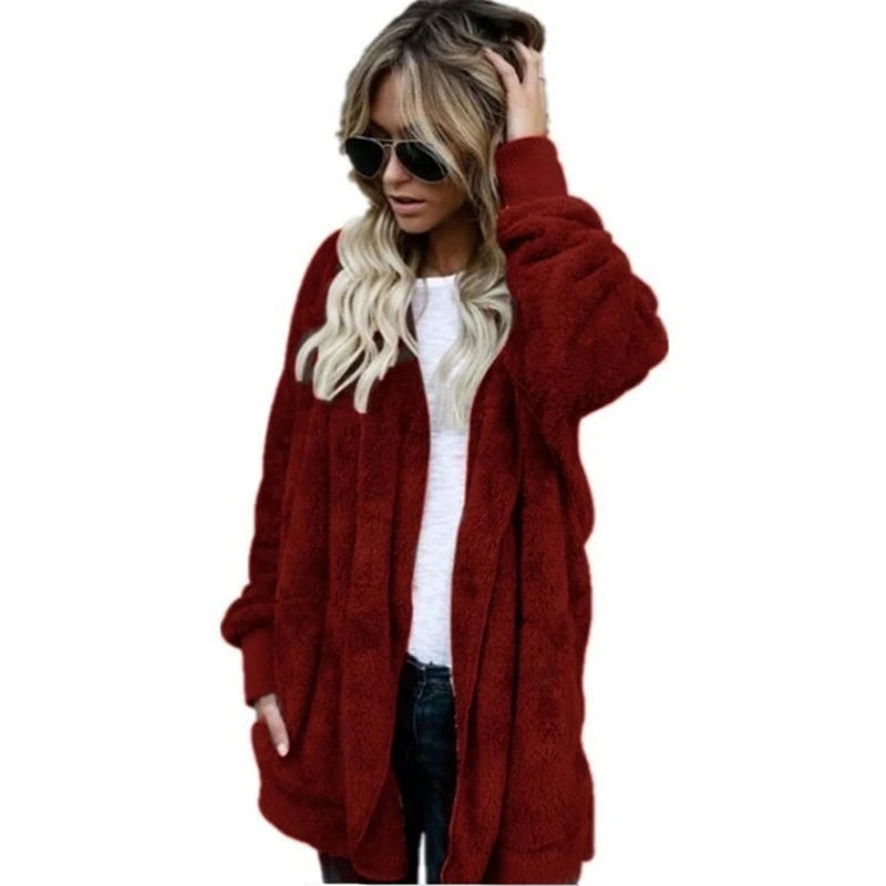 Autumn Winter Double Fleece Long Cardigan Jacket