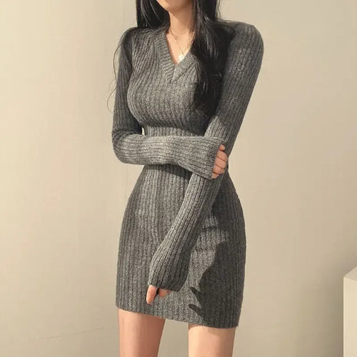 Women’s Slim Fit Knit Bodycon V-Neck Dress