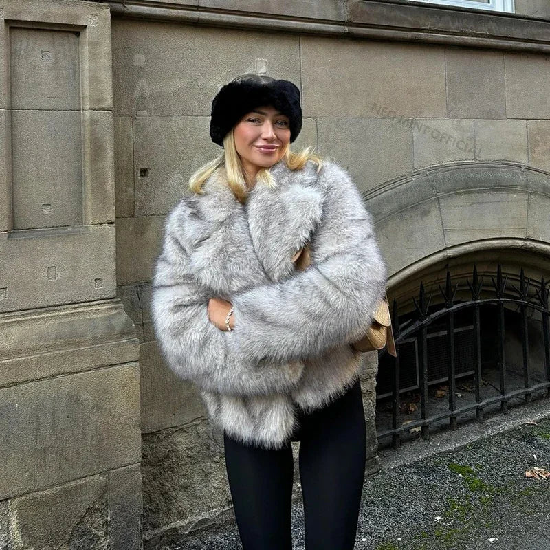 Neo Mint Gradient Faux Fur Winter Jacket
