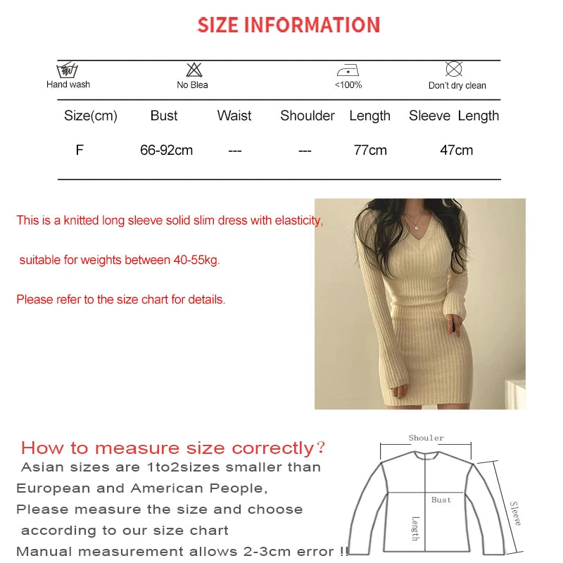 Women’s Slim Fit Knit Bodycon V-Neck Dress