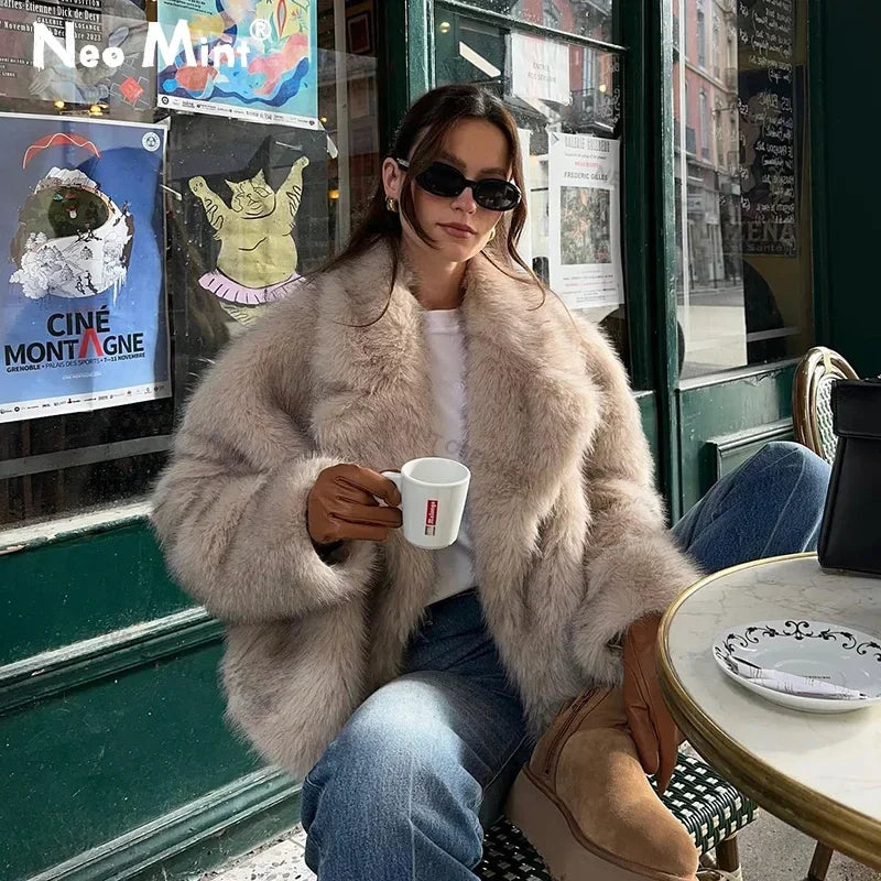 Neo Mint Gradient Faux Fur Winter Jacket