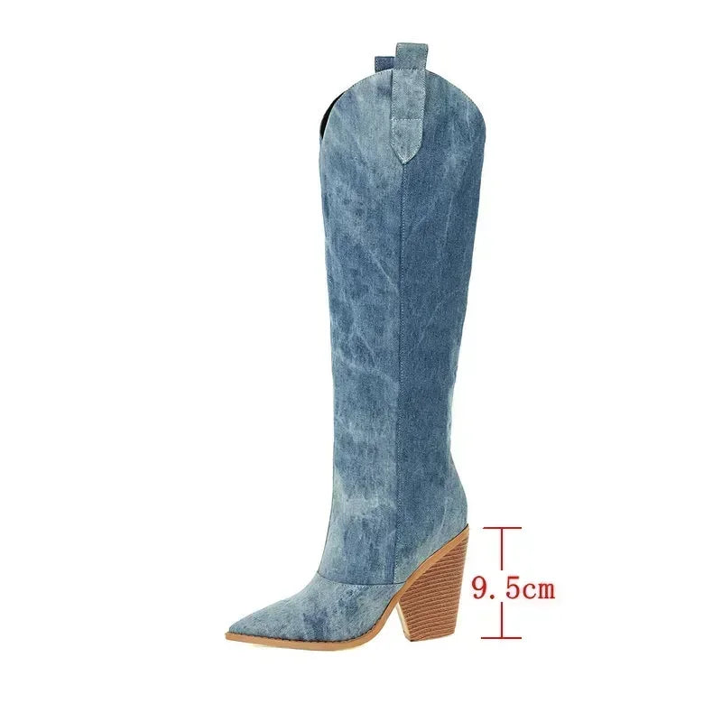 Women’s Denim Knee-High Western Boots