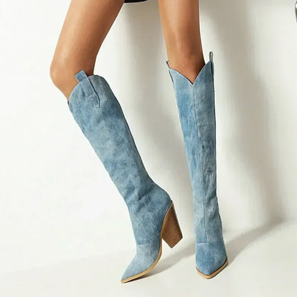 Women’s Denim Knee-High Western Boots