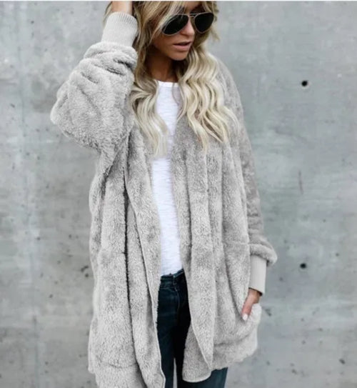 Autumn Winter Double Fleece Long Cardigan Jacket