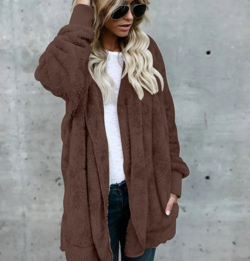 Autumn Winter Double Fleece Long Cardigan Jacket
