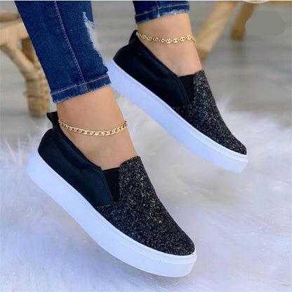 Women’s Glitter Moccasins – Flat Loafers (Rose Gold, Black, Gold)