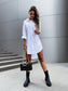 Women’s Solid Color Button-Front Shirt Dress – Casual Long Sleeve