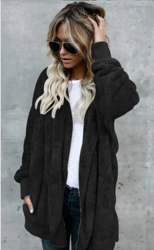 Autumn Winter Double Fleece Long Cardigan Jacket