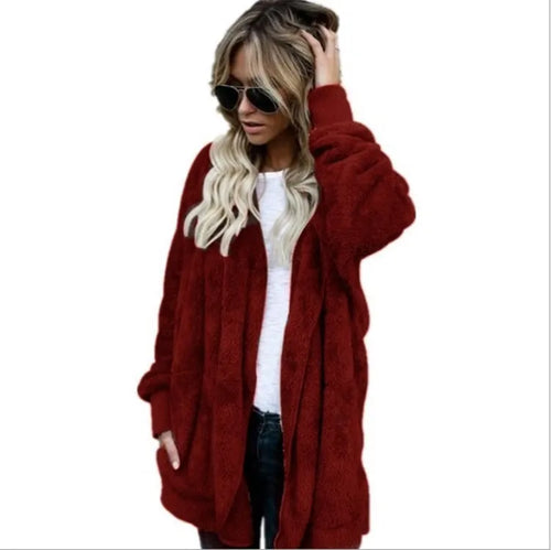 Autumn Winter Double Fleece Long Cardigan Jacket