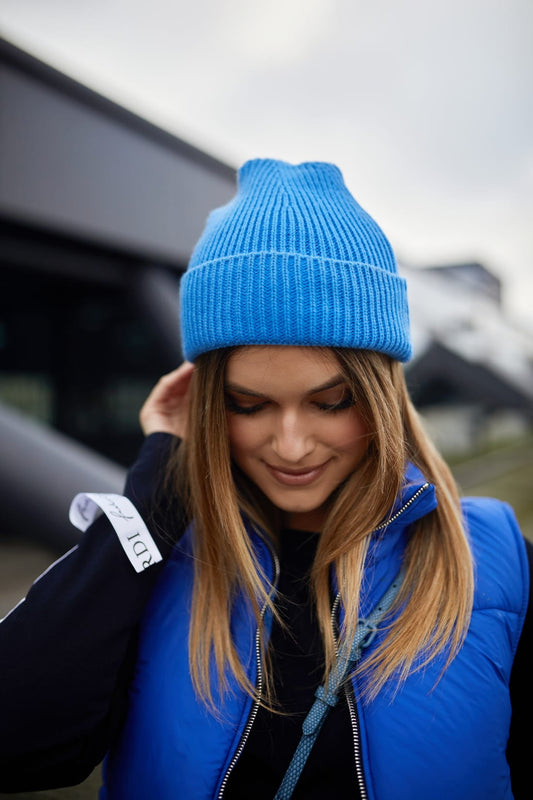 Women's Blue Knitted Cap with Turn-Up