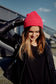 Women's Neon Pink Knitted Cap with Turn-Up