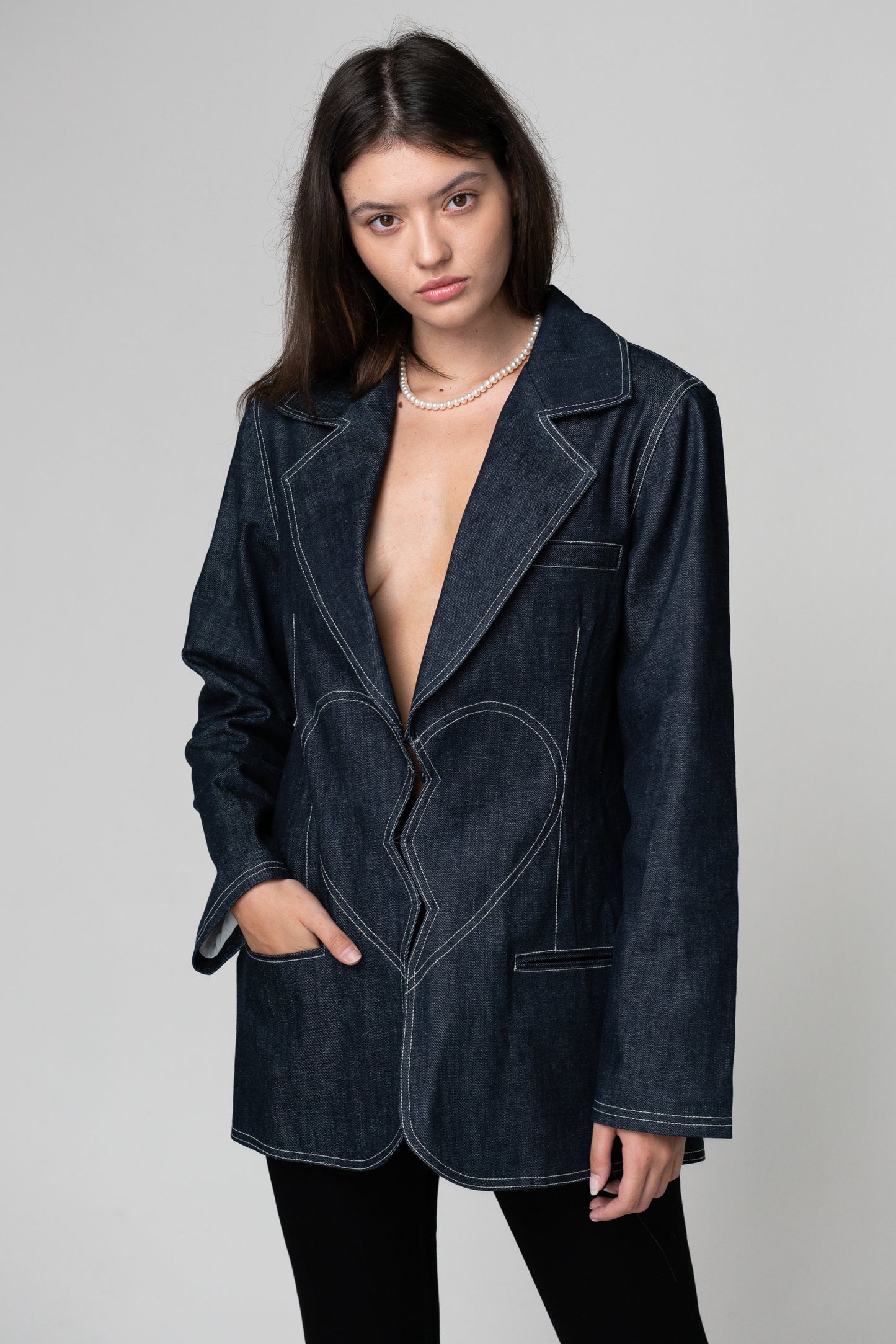 Broken Heart Oversized Denim Blazer