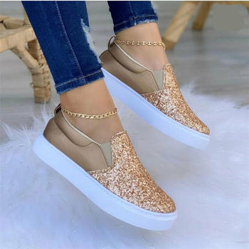 Women’s Glitter Moccasins – Flat Loafers (Rose Gold, Black, Gold)